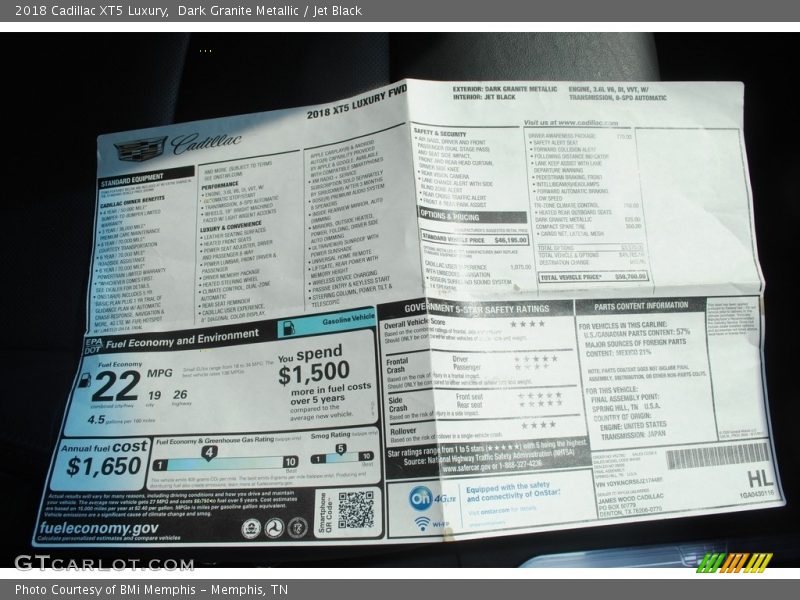  2018 XT5 Luxury Window Sticker