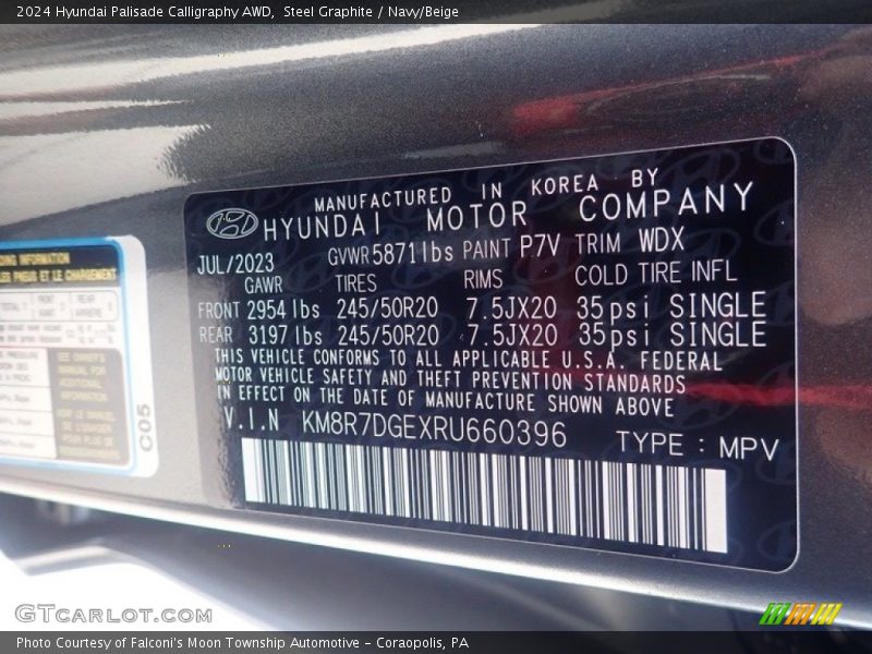 2024 Palisade Calligraphy AWD Steel Graphite Color Code P7V