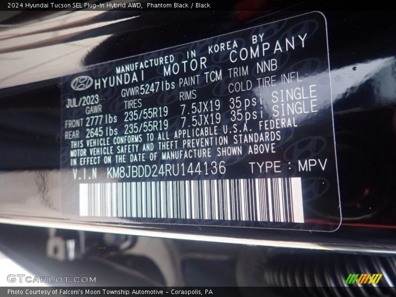 2024 Tucson SEL Plug-In Hybrid AWD Phantom Black Color Code TCM