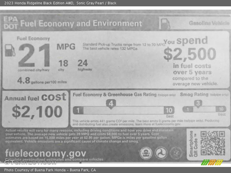 Sonic Gray Pearl / Black 2023 Honda Ridgeline Black Edition AWD