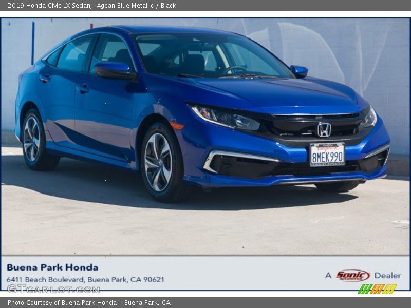 Agean Blue Metallic / Black 2019 Honda Civic LX Sedan