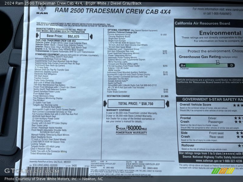  2024 2500 Tradesman Crew Cab 4x4 Window Sticker