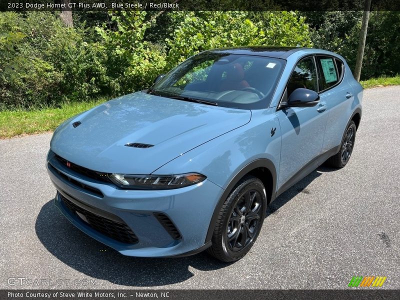 Blue Steele / Red/Black 2023 Dodge Hornet GT Plus AWD