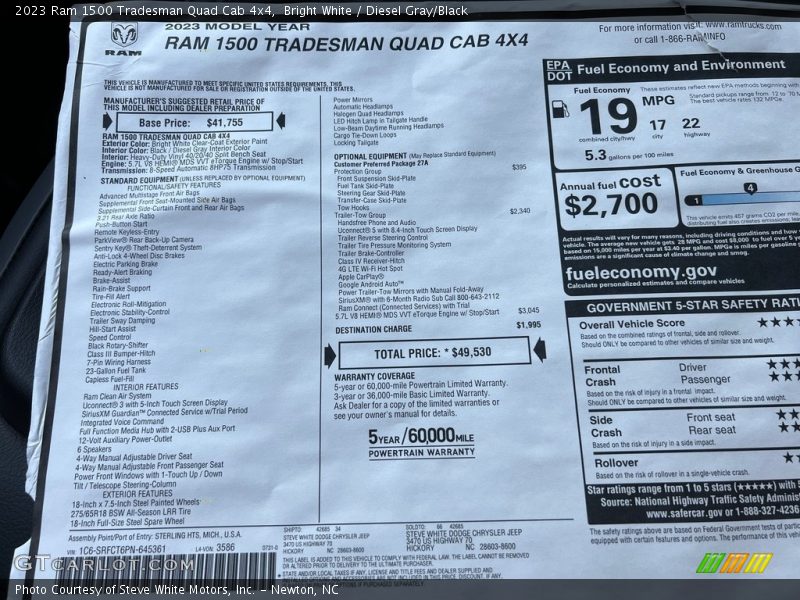  2023 1500 Tradesman Quad Cab 4x4 Window Sticker