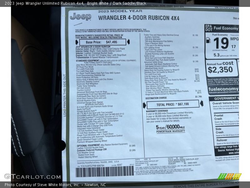  2023 Wrangler Unlimited Rubicon 4x4 Window Sticker