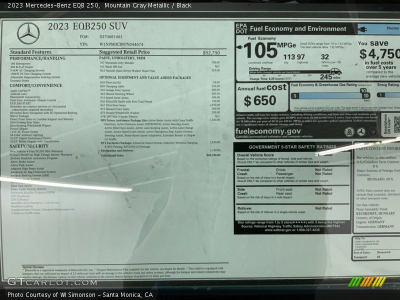  2023 EQB 250 Window Sticker