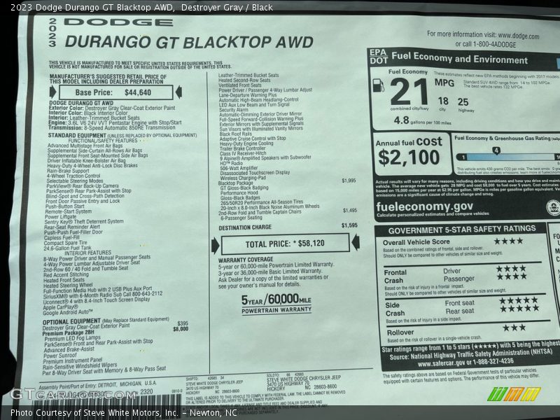  2023 Durango GT Blacktop AWD Window Sticker