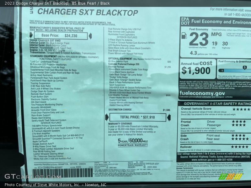 B5 Blue Pearl / Black 2023 Dodge Charger SXT Blacktop
