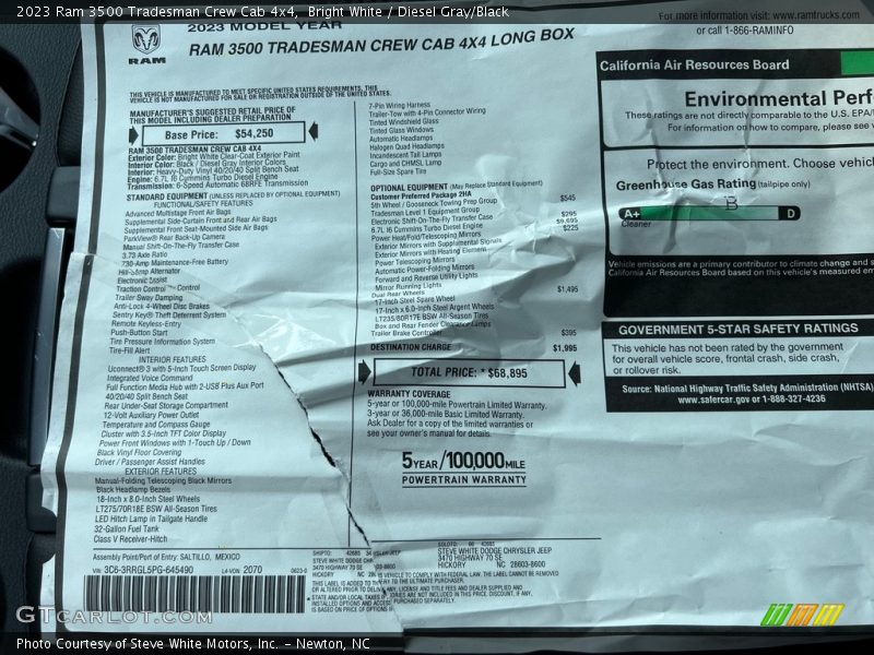 Bright White / Diesel Gray/Black 2023 Ram 3500 Tradesman Crew Cab 4x4