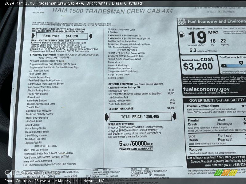  2024 1500 Tradesman Crew Cab 4x4 Window Sticker