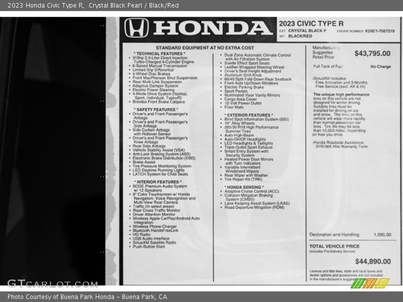  2023 Civic Type R Window Sticker