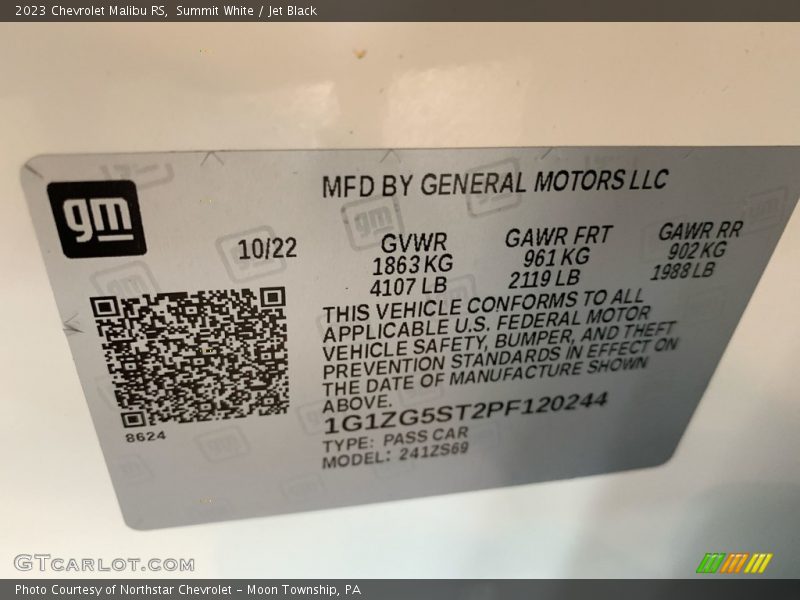 Summit White / Jet Black 2023 Chevrolet Malibu RS