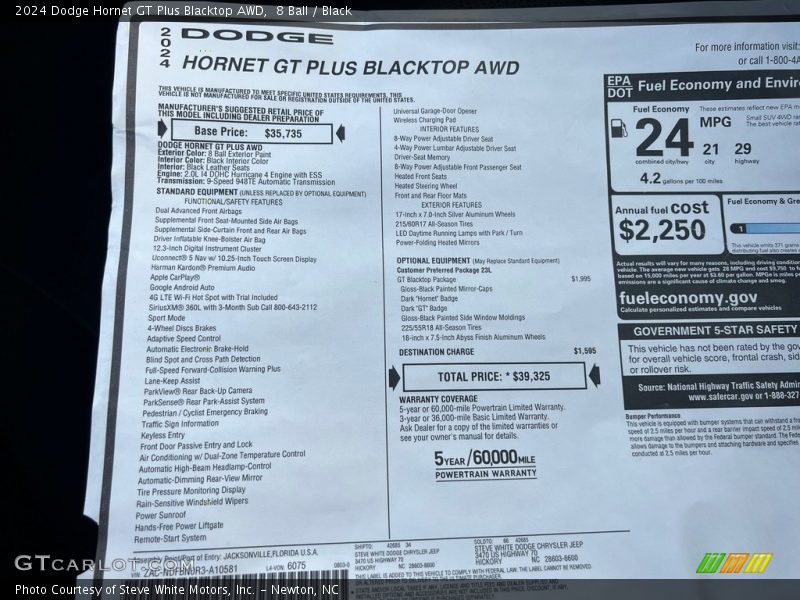  2024 Hornet GT Plus Blacktop AWD Window Sticker