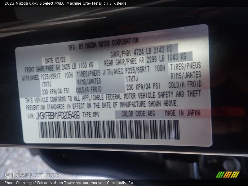 Machine Gray Metallic / Silk Beige 2023 Mazda CX-5 S Select AWD