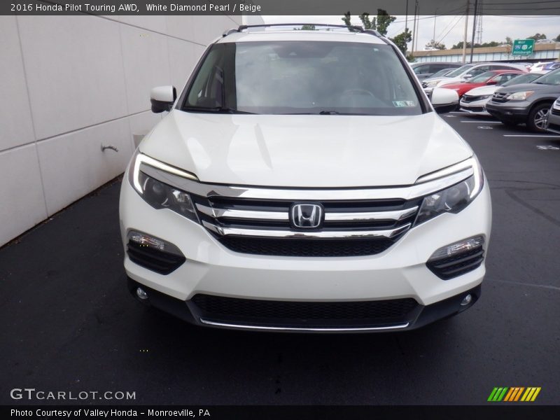 White Diamond Pearl / Beige 2016 Honda Pilot Touring AWD