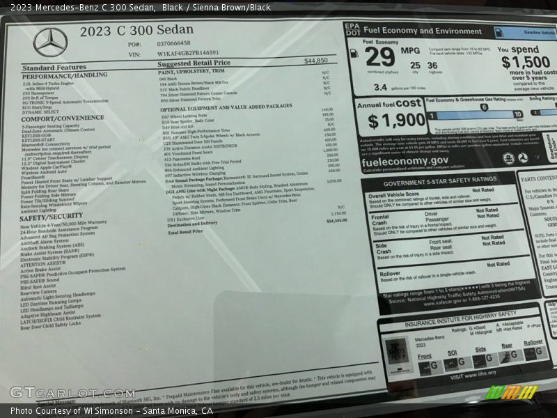  2023 C 300 Sedan Window Sticker