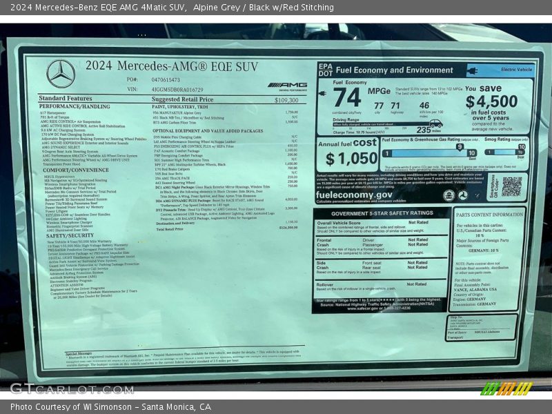  2024 EQE AMG 4Matic SUV Window Sticker