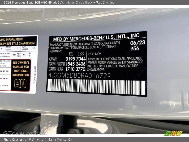 2024 EQE AMG 4Matic SUV Alpine Grey Color Code 956