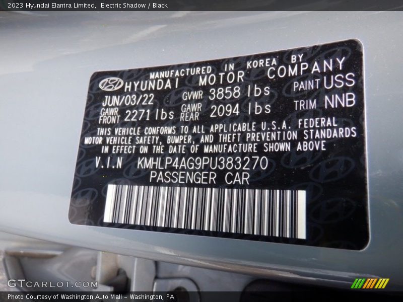 2023 Elantra Limited Electric Shadow Color Code USS