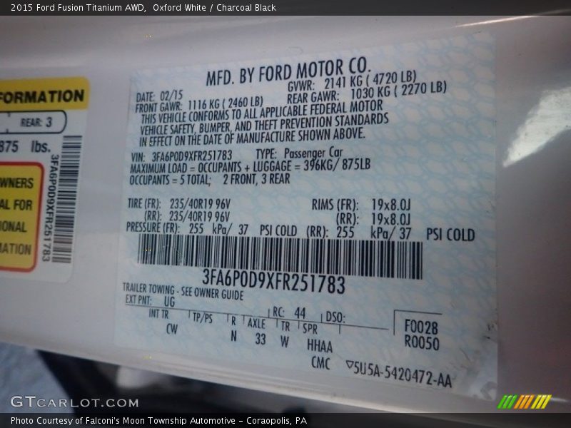 Oxford White / Charcoal Black 2015 Ford Fusion Titanium AWD