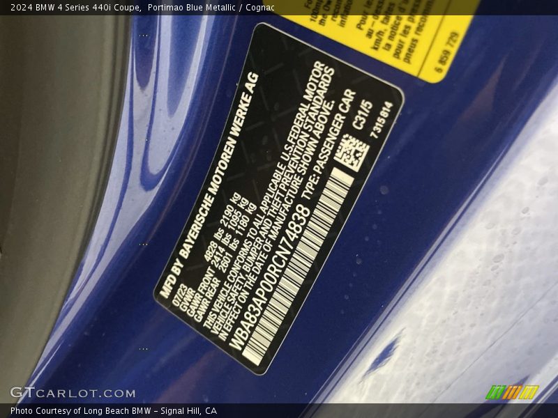 Portimao Blue Metallic / Cognac 2024 BMW 4 Series 440i Coupe
