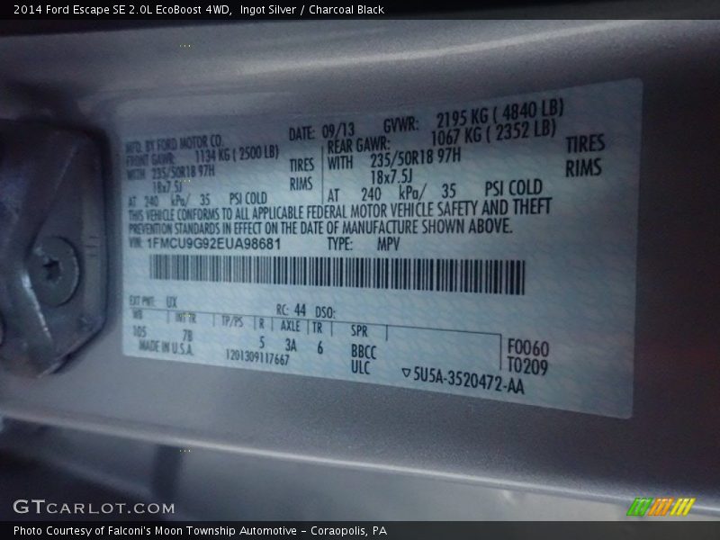 Ingot Silver / Charcoal Black 2014 Ford Escape SE 2.0L EcoBoost 4WD