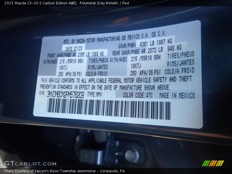 Polymetal Gray Metallic / Red 2023 Mazda CX-30 S Carbon Edition AWD