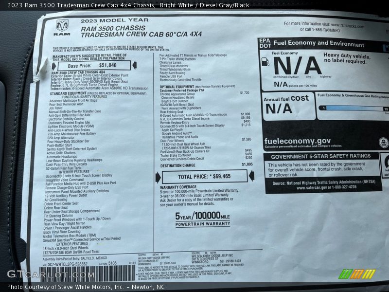 Bright White / Diesel Gray/Black 2023 Ram 3500 Tradesman Crew Cab 4x4 Chassis