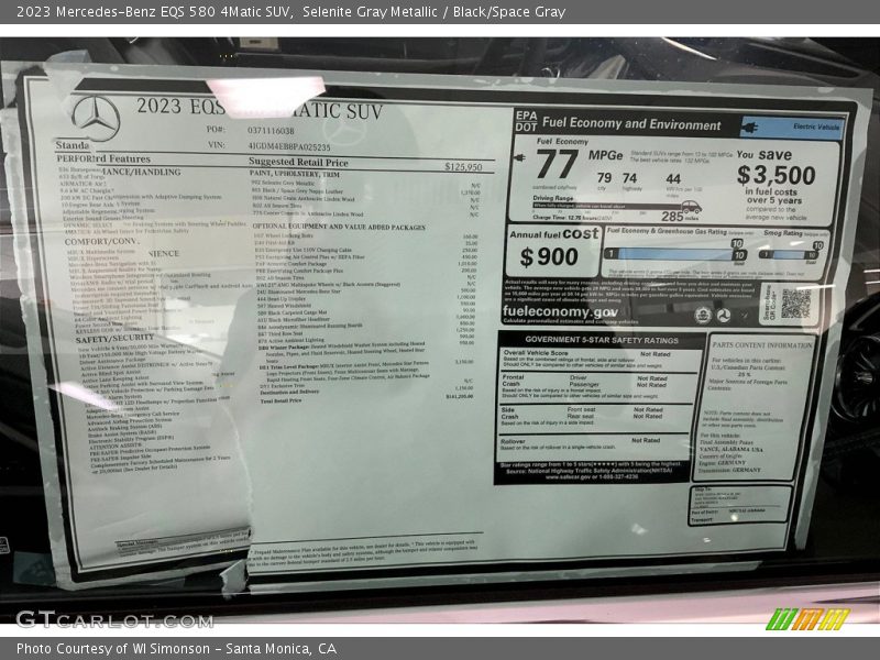Selenite Gray Metallic / Black/Space Gray 2023 Mercedes-Benz EQS 580 4Matic SUV