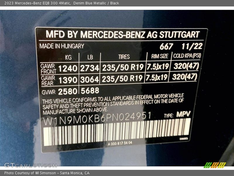 2023 EQB 300 4Matic Denim Blue Metallic Color Code 667