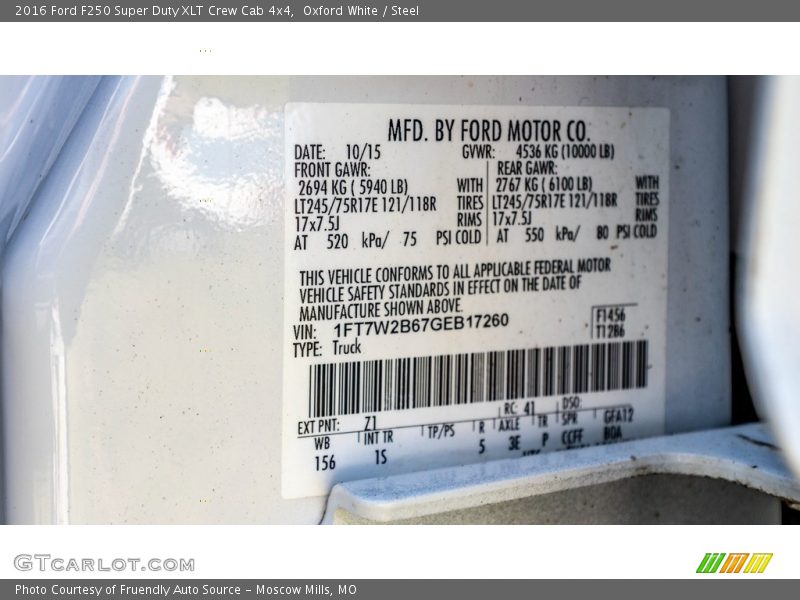 Oxford White / Steel 2016 Ford F250 Super Duty XLT Crew Cab 4x4