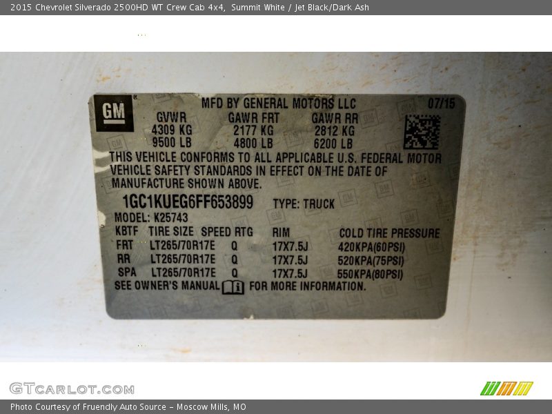 Summit White / Jet Black/Dark Ash 2015 Chevrolet Silverado 2500HD WT Crew Cab 4x4