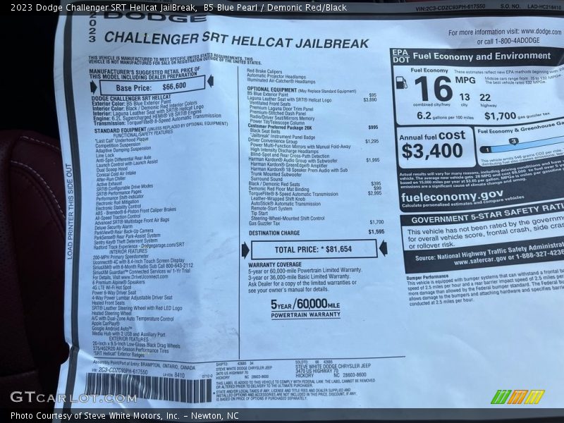  2023 Challenger SRT Hellcat JailBreak Window Sticker