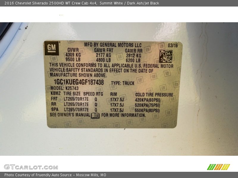 Summit White / Dark Ash/Jet Black 2016 Chevrolet Silverado 2500HD WT Crew Cab 4x4