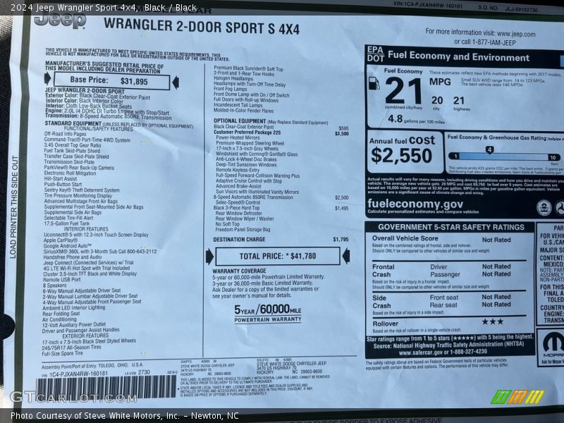  2024 Wrangler Sport 4x4 Window Sticker