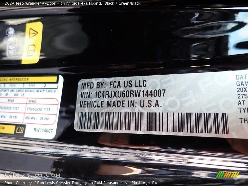Black / Green/Black 2024 Jeep Wrangler 4-Door High Altitude 4xe Hybrid