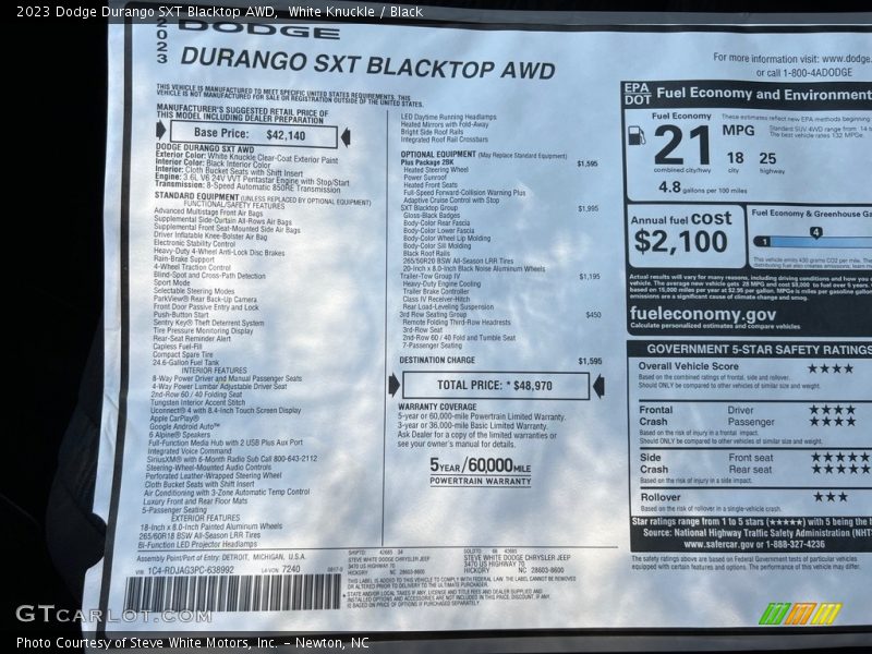 White Knuckle / Black 2023 Dodge Durango SXT Blacktop AWD