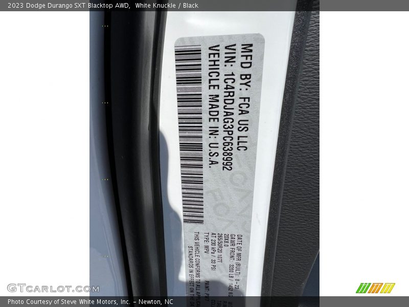 White Knuckle / Black 2023 Dodge Durango SXT Blacktop AWD