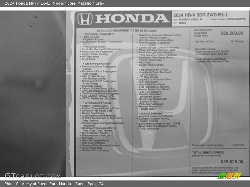  2024 HR-V EX-L Window Sticker