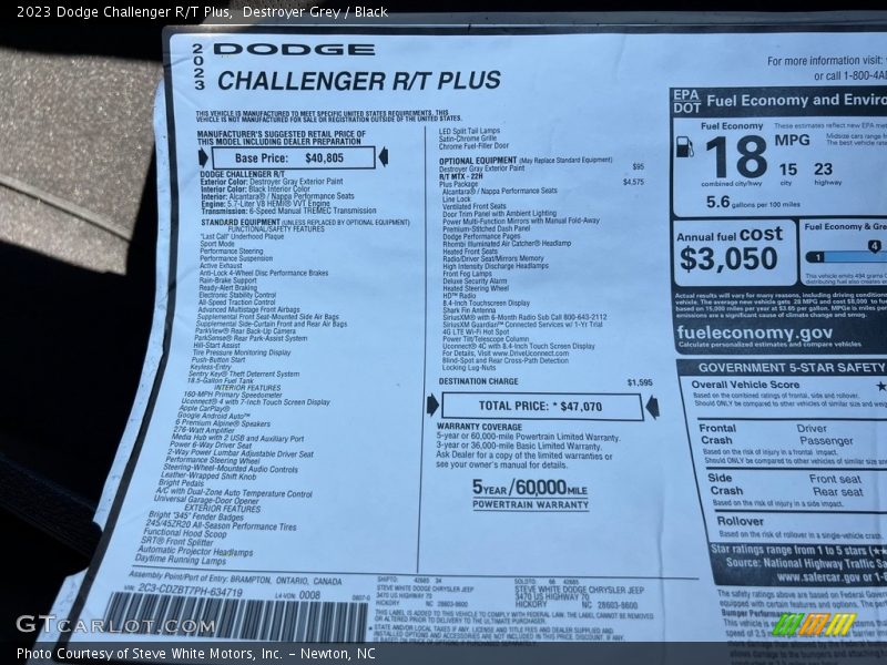 Destroyer Grey / Black 2023 Dodge Challenger R/T Plus