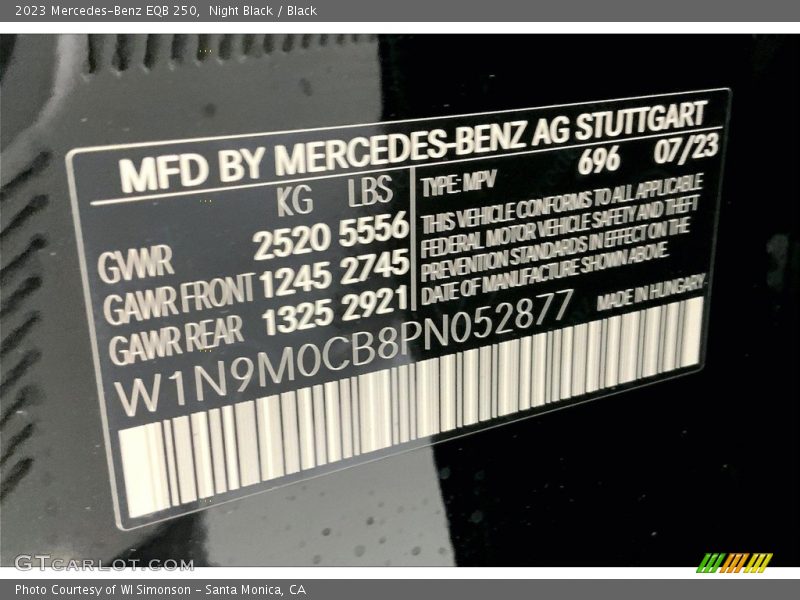 Night Black / Black 2023 Mercedes-Benz EQB 250