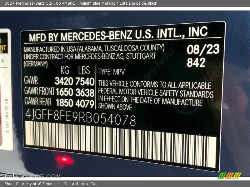 2024 GLS 580 4Matic Twilight Blue Metallic Color Code 842