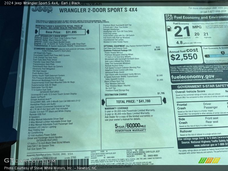  2024 Wrangler Sport S 4x4 Window Sticker
