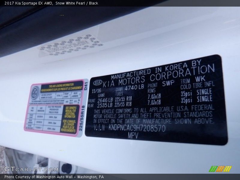 Snow White Pearl / Black 2017 Kia Sportage EX AWD