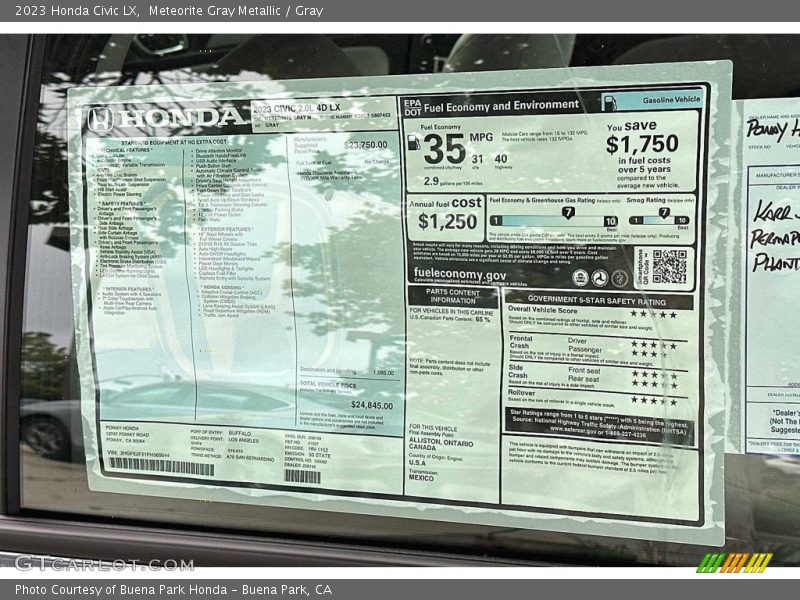  2023 Civic LX Window Sticker