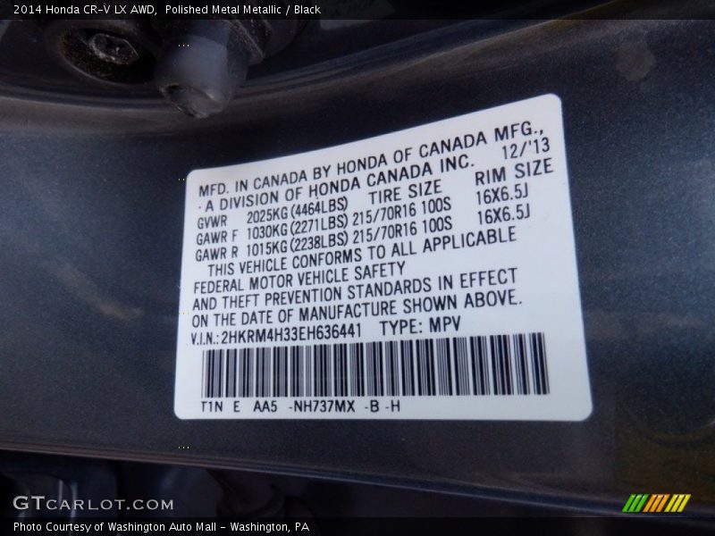 Polished Metal Metallic / Black 2014 Honda CR-V LX AWD
