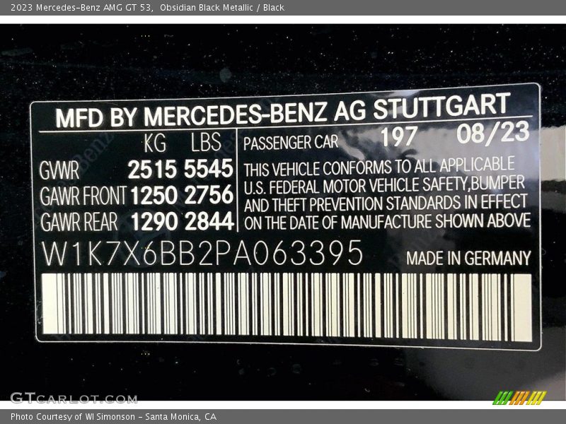 2023 AMG GT 53 Obsidian Black Metallic Color Code 197