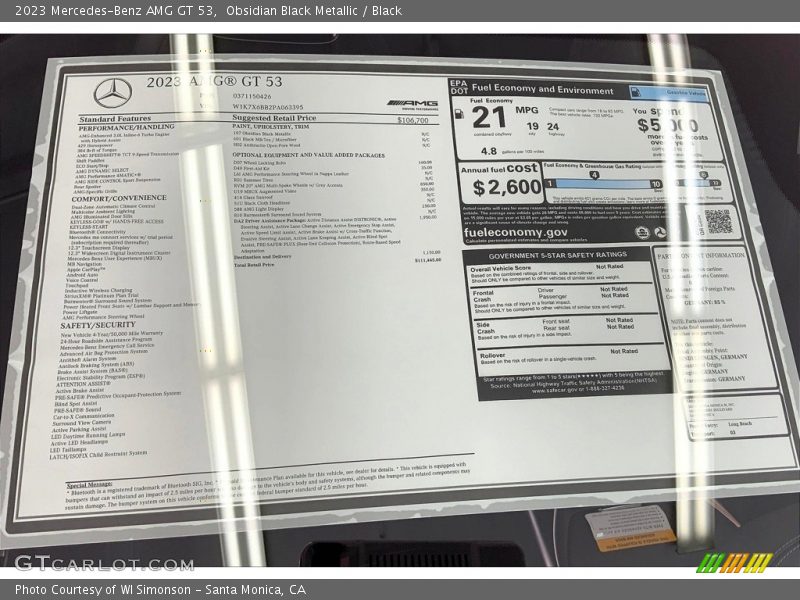  2023 AMG GT 53 Window Sticker