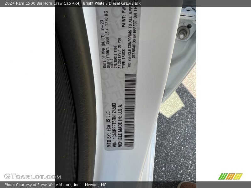 2024 1500 Big Horn Crew Cab 4x4 Bright White Color Code PW7
