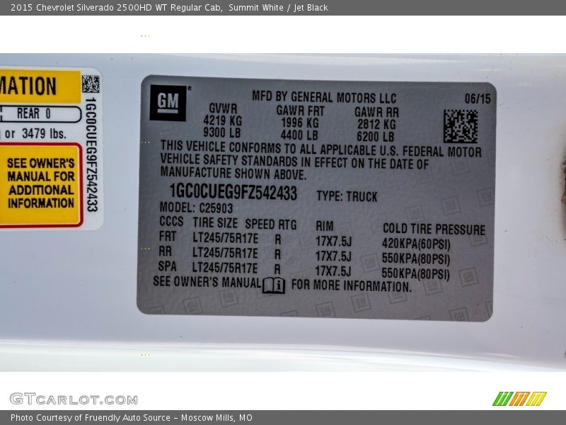 Summit White / Jet Black 2015 Chevrolet Silverado 2500HD WT Regular Cab